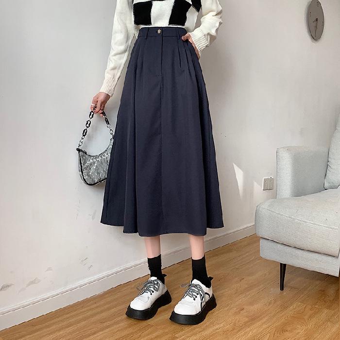 

Chic Retro A-line High-Waisted Mid-Length French Drape Skirt for Women – Spring/Autumn 2026 Trend XL темно-синий