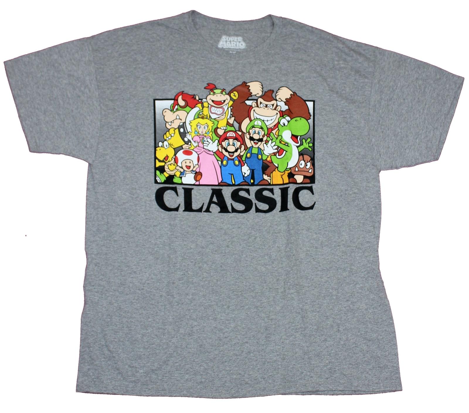 Super Mario Brothers Adult New T-Shirt - Logo Swamped Giant Sea Of Characters XL