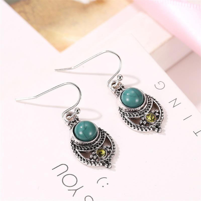 Hot Bohemia Earring 925 Sterling Silver Hook Hanging Dangle Earrings Colorful Glaze Natural Stone Long Drop Earrings for Women