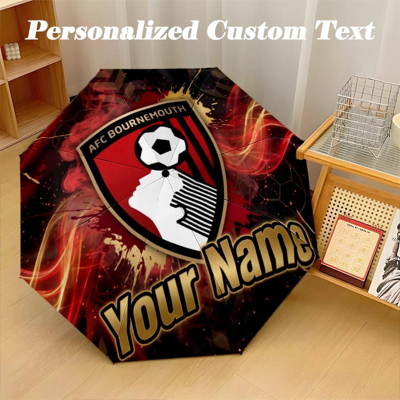 8 Rib Auto Folding Umbrella Bournemouth Football Print Custom Name Text Portable Rain Gear