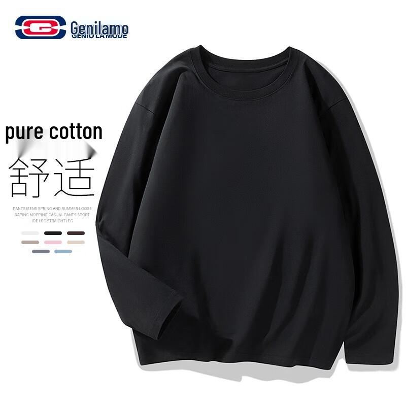 GENIOLAMODE Men s Solid Color Long-Sleeve Cotton T-Shirt 2XL