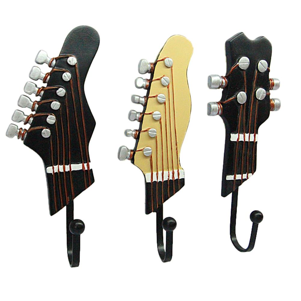 3Pcs Retro Wall Hanger Farmhouse Style Guitar Head Shape Clothes Hooks Resin Vintage Storage Rack Wall Mounted for Home Decor