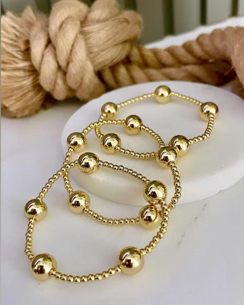 Vlen 18K Gold Plated Bracelet for Women Chunky Tarnish Resistant Hypoallergenic Ball Beads Statement Jewelry Gift