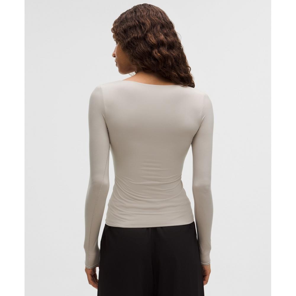 Lululemon Wundermost Ultra Soft Nulu Square Neck Long Sleeve Shirt Downtown Tan