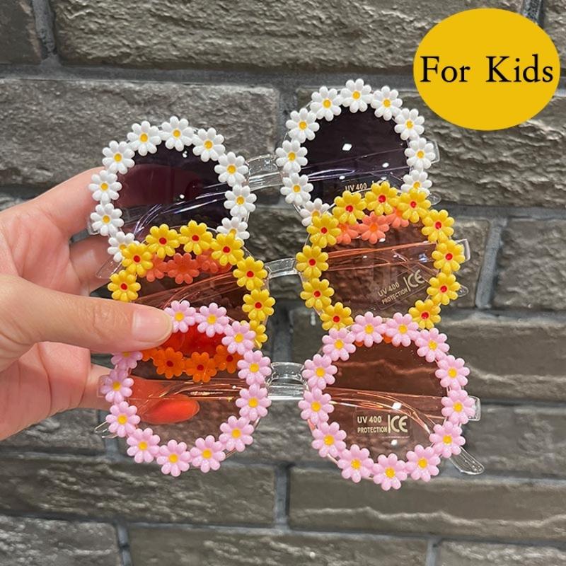 Boys Girls Cartoon Cute Flower Round Frame Sun Glasses Fashion Daisy Kids Sunglasses Children Floral Uv400 Shades Eyewear