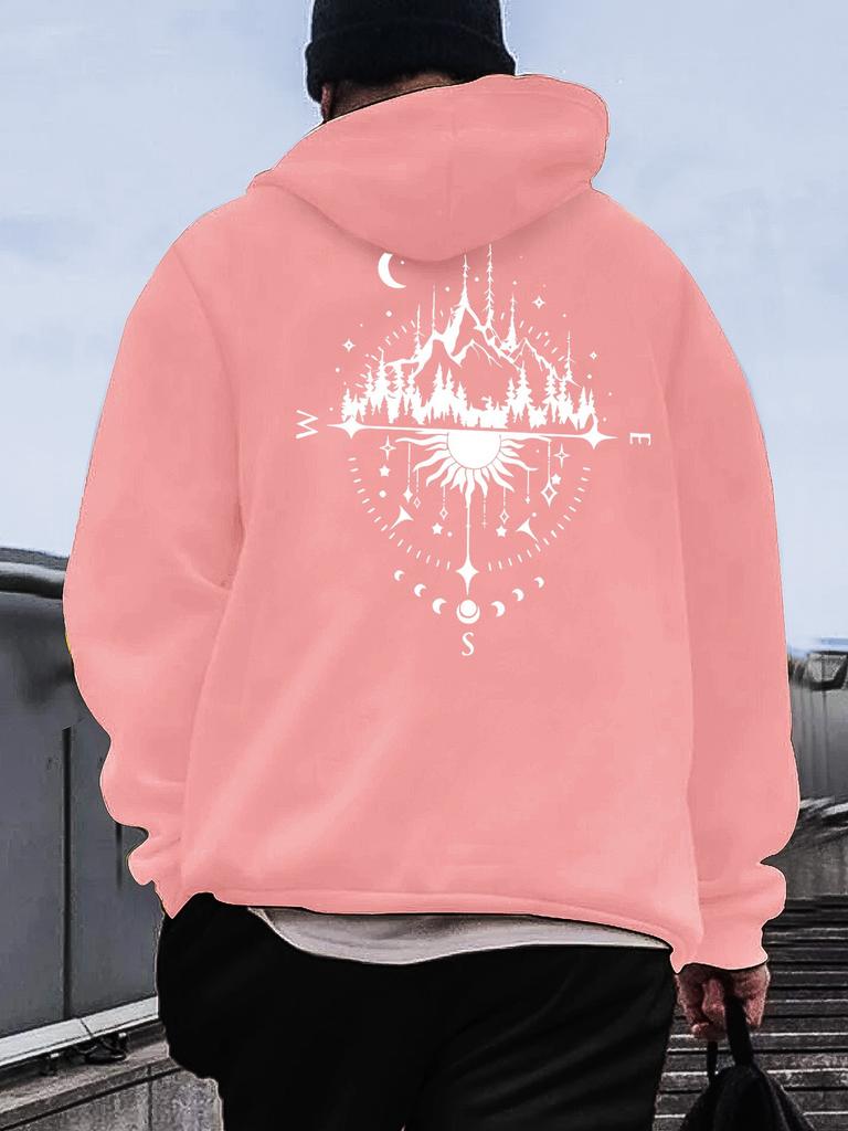 Street camping wind forest star theme printed hoodie mountain view moon phase oversize couple sweater