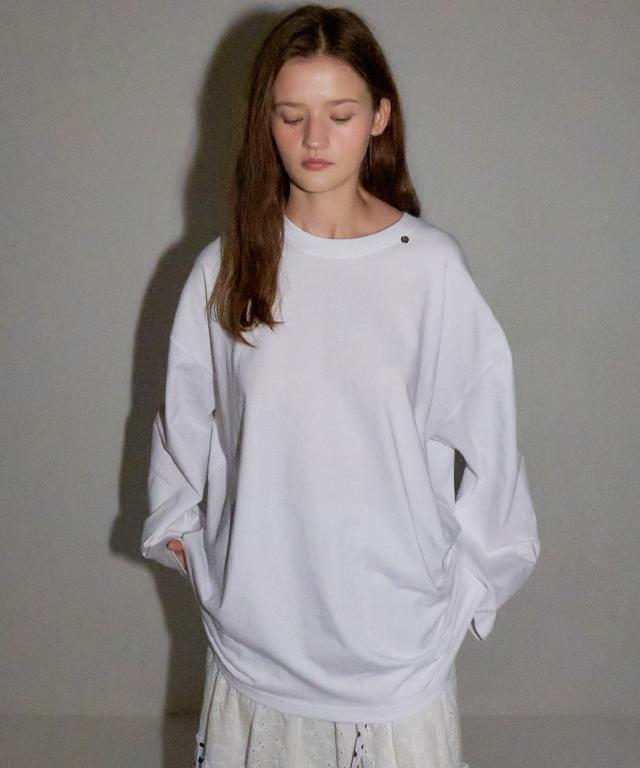RONRON Mini Point Label Over Fit Long Sleeve White