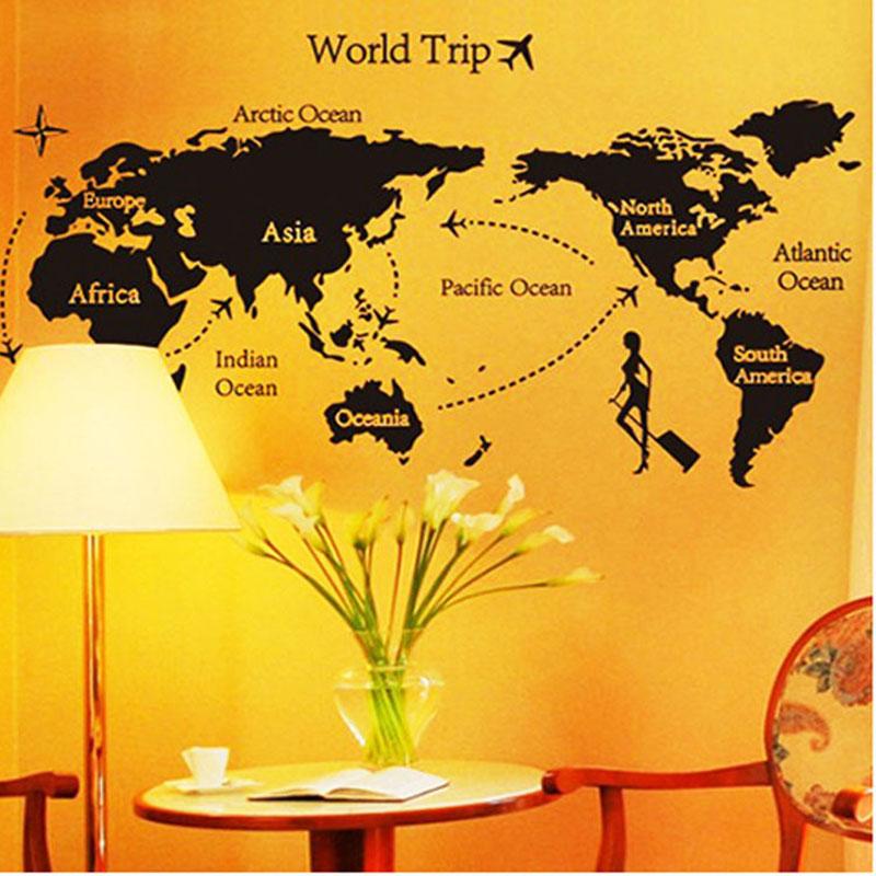 World Map Wall Sticker Large Removable Vinyl Decal for Travel Theme Office Study Room Home Decoration
