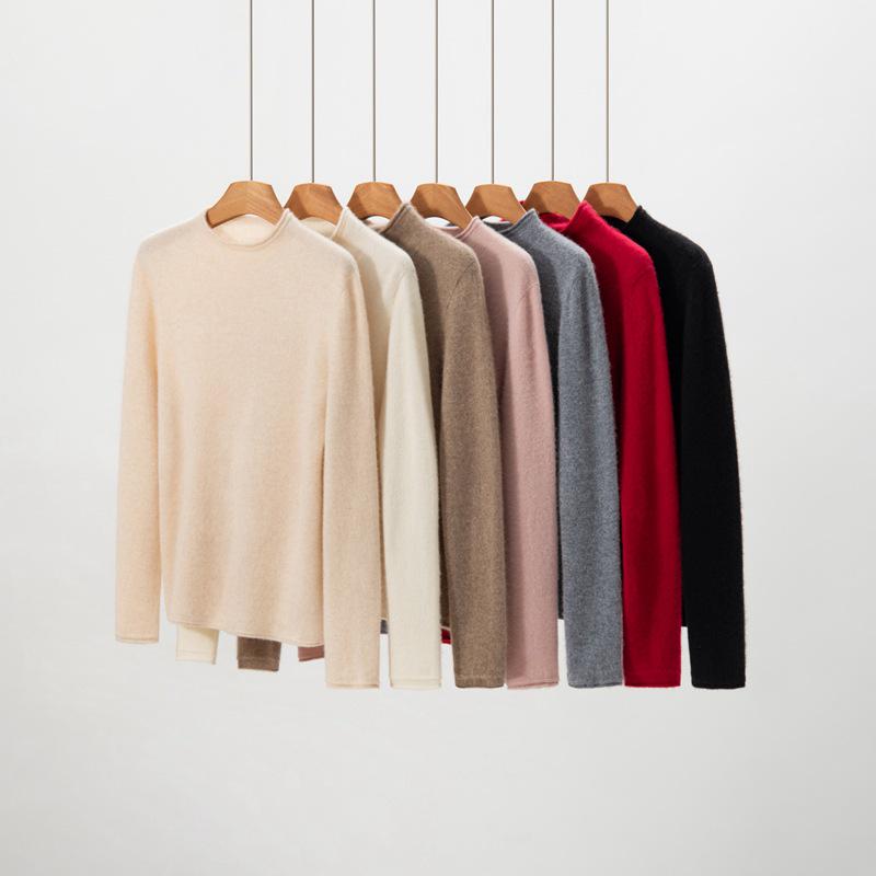 Maglione da Donna 100% Puro Cashmere a Collo Semi-Alto con Bordo Arrotolato - Nuovo Strato Base a Maglia Autunno/Inverno