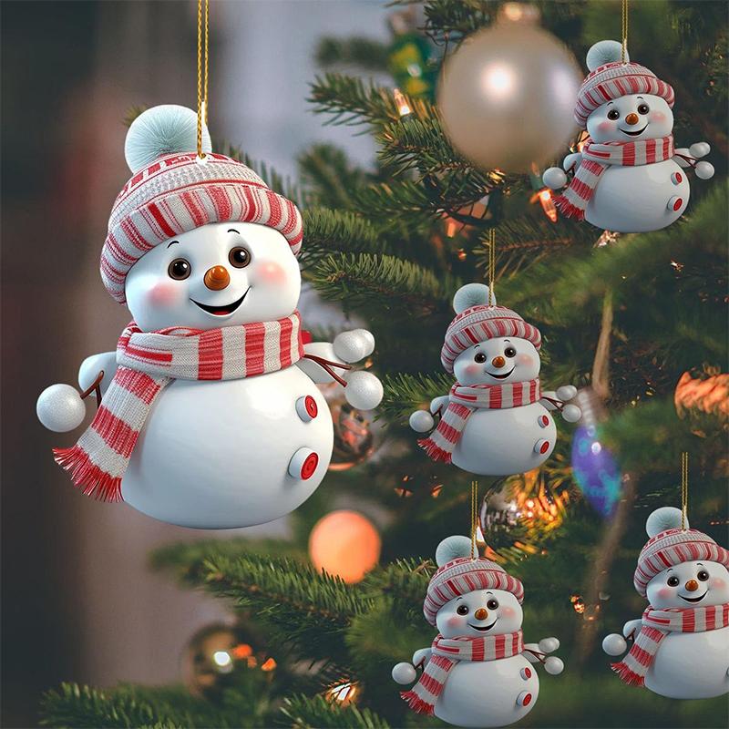 10Pcs Christmas Decoration Pendant 2D Acrylic Christmas Snowman Christmas Tree Pendant for Home Decor Navidad New Year Gifts