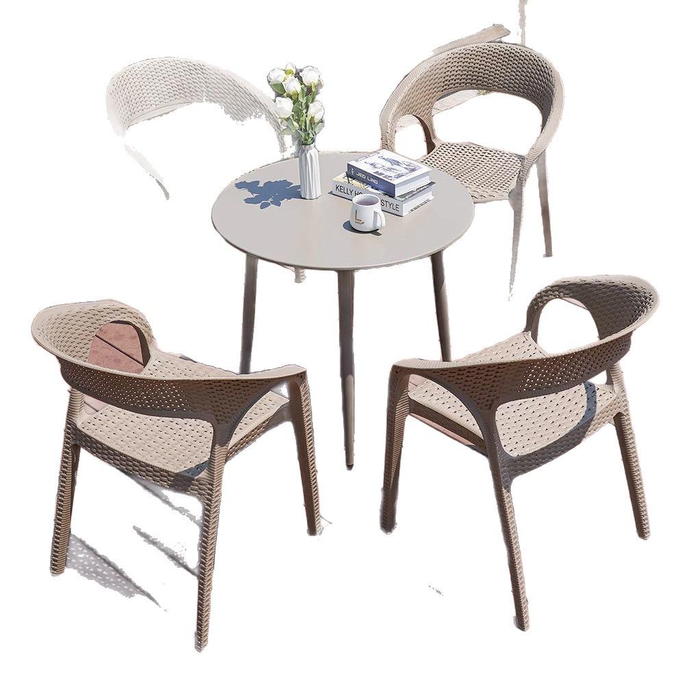 Outdoor Rattan-Style Plastic Chair with Thick Backrest for Garden, Courtyard, or Milk Tea Shop