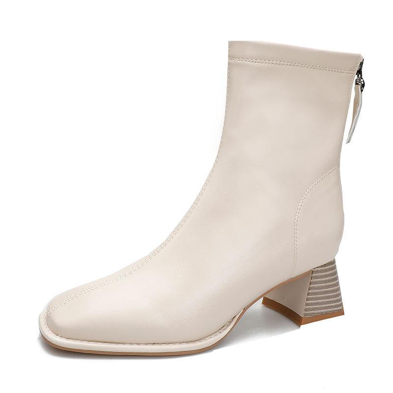 Short boots women's high heels new women's boots Martin boots rear zipper square heel single boots medium heel boots