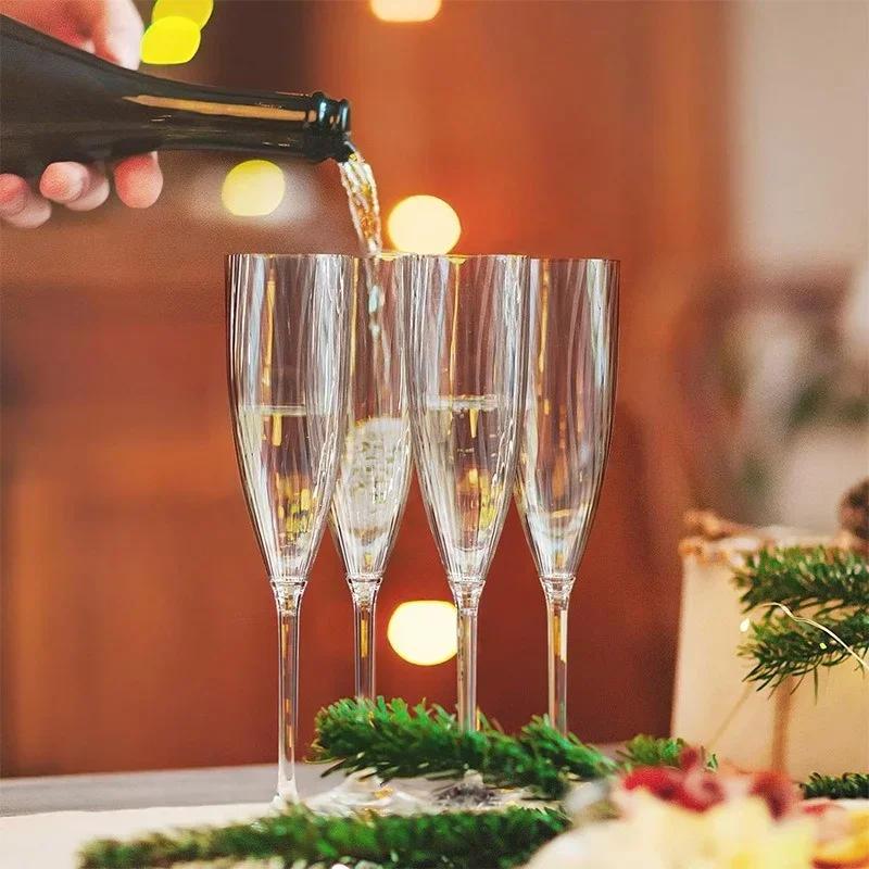 8/16Pcs Plastic Champagne Glasses Disposable Clear Cups Wedding and Party Celebration Cocktail Wine Glasses Picnic Bar Tools