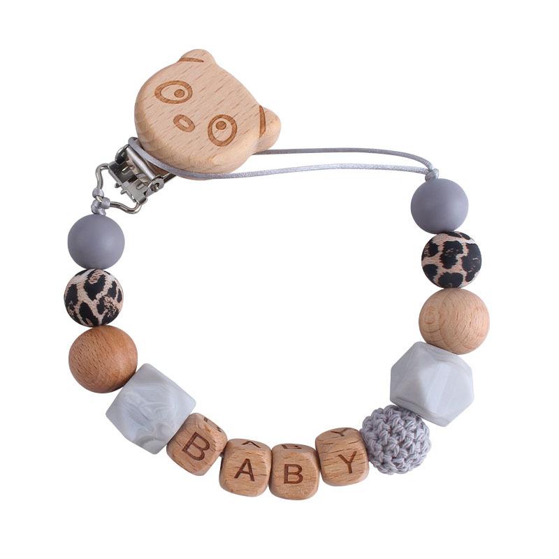 DIY Baby Personalized Name Leaf Pacifier Clips Holder Chain Teething Toys Gifts Wooden Ring Anti-drop Chains Babies