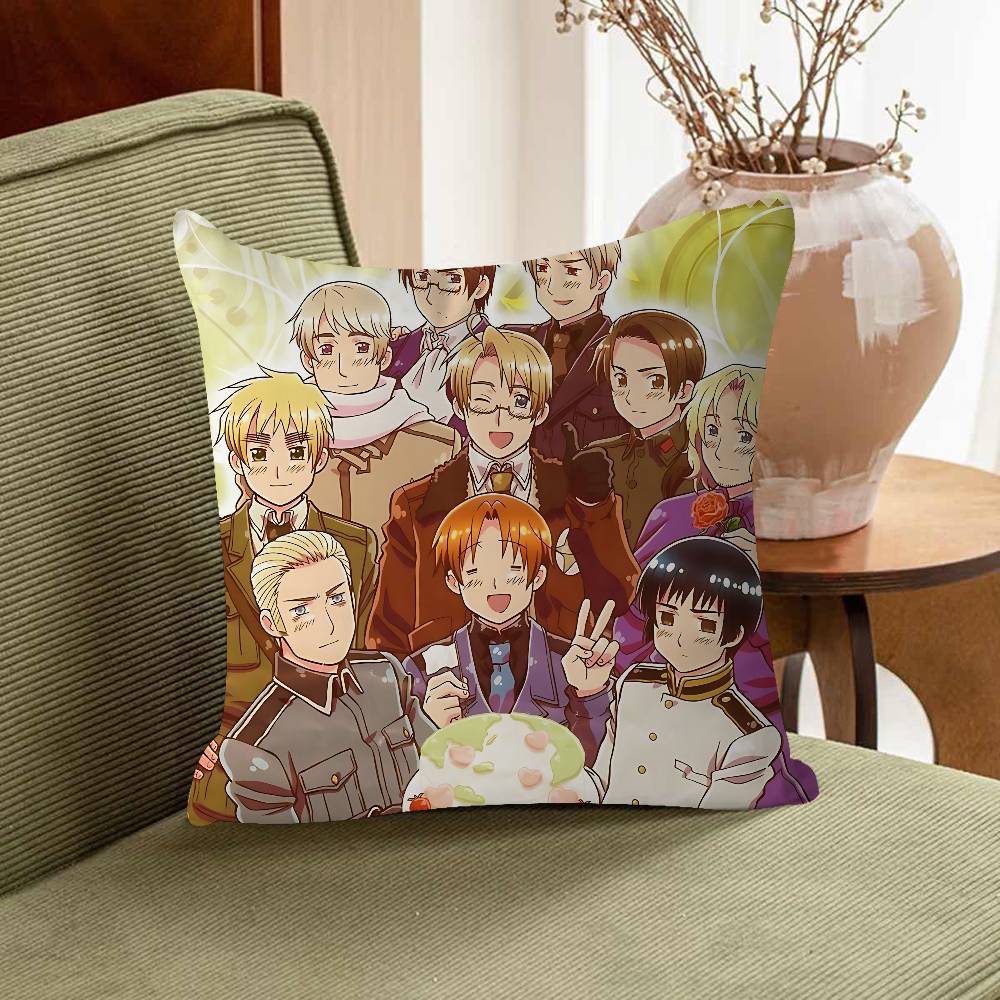 H-Hetalia Axis Powers Kuddfodral Fyrkantigt Kuddfodral 3D Mjuk Plysch Kuddfodral Vardagsrum Soffa Sovrum Hemrum