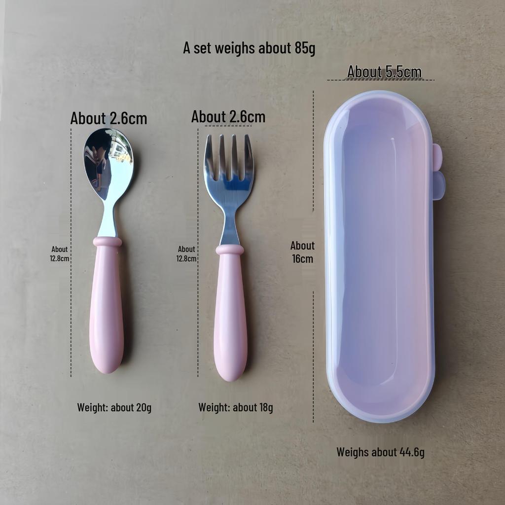 304 Stainless Steel Children's Spoon and Fork Set with Thick Round Handles - Cartoon Design, Cute Dining Tableware for Mother and Baby Gift Set.
