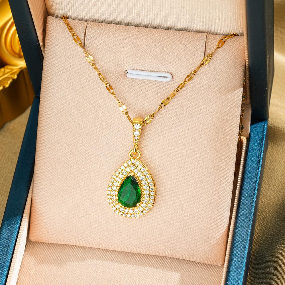 1PC Light Luxury Emerald Waterdrop Necklace for Women, Collarbone Chain, Light Luxury Niche Design