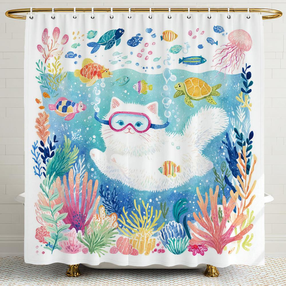 Cat Dog Cow Shower Curtain Set Cute Animal Bathroom Curtains Fabric Christmas Home Bathroom Decor Bathroom Accessories Set