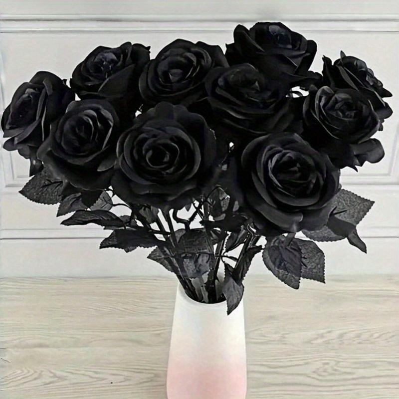 Sztuczne czarne róże na długich łodygach, z tworzywa sztucznego, nigdy nie więdną, odpowiednie na Walentynki, rodzinne przyjęcie weselne, atmosferę Halloween