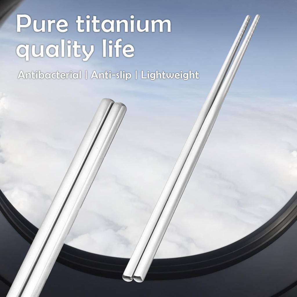 2 Pairs Titanium Chopsticks, Pure Titanium Metal Chopsticks, Ultralight and Reble Chopstick, Durable Dishwasher Safe Eco-Friendly, for Camping Home