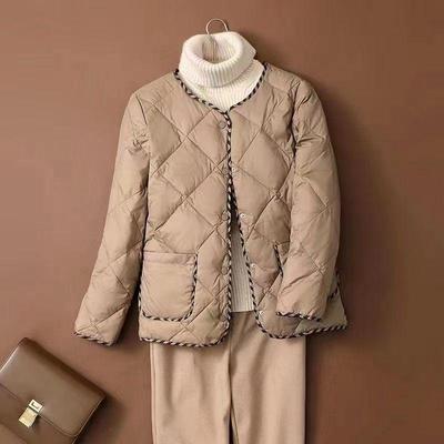 Short Cotton Jacket for Women, Retro Round Neck, Autumn and Winter, Classic Plaid