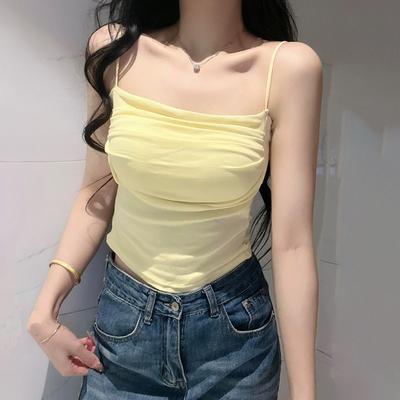 Women's Pleated Camisole Top Summer One Neck Tank Top Women's Slimming Street Top Girls' Chest Cushion Pure Desire Camis