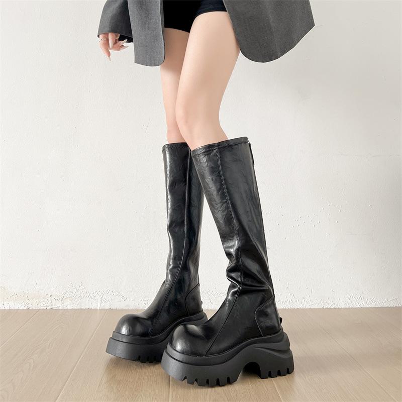 Boots Women's 2025 Autumn New Internet Celebrity Knight Boots Slim High Boots High Top Martin Boots Black