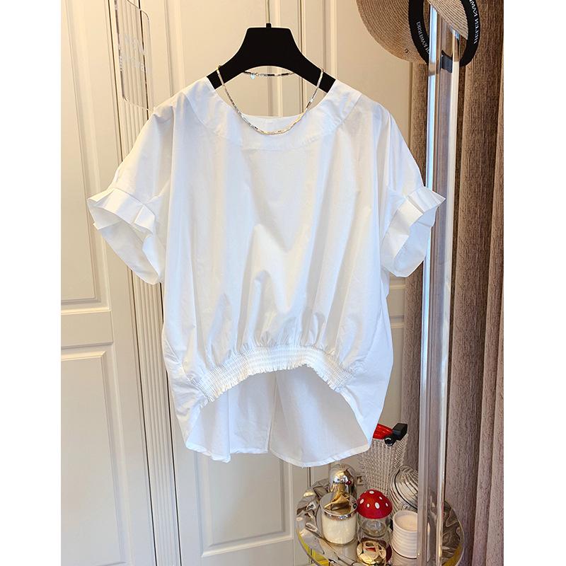 In-Stock Korean Style Bowknot Slit Short Sleeve Women's Pullover Top