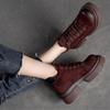 Johnature Retro Genuine Leather Lace-up Short Boots Round Toe Thick Sole Casual Versatile Women's Shoes