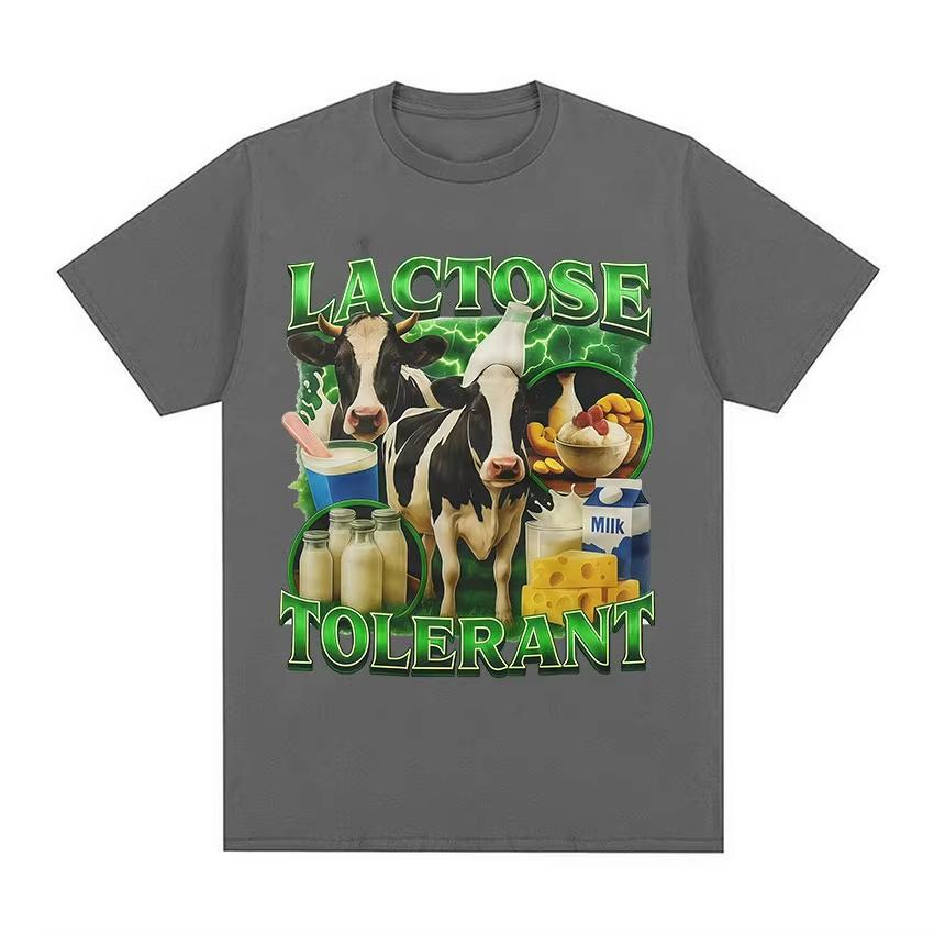 Laktoseintolerant Kuh Lustig Milchprodukt Liebhaber Grafik T-Shirt Unisex Damenmode Hohe Qualität Baumwolle T-Shirts Mode O-Ausschnitt Baumwolle T-Shirts