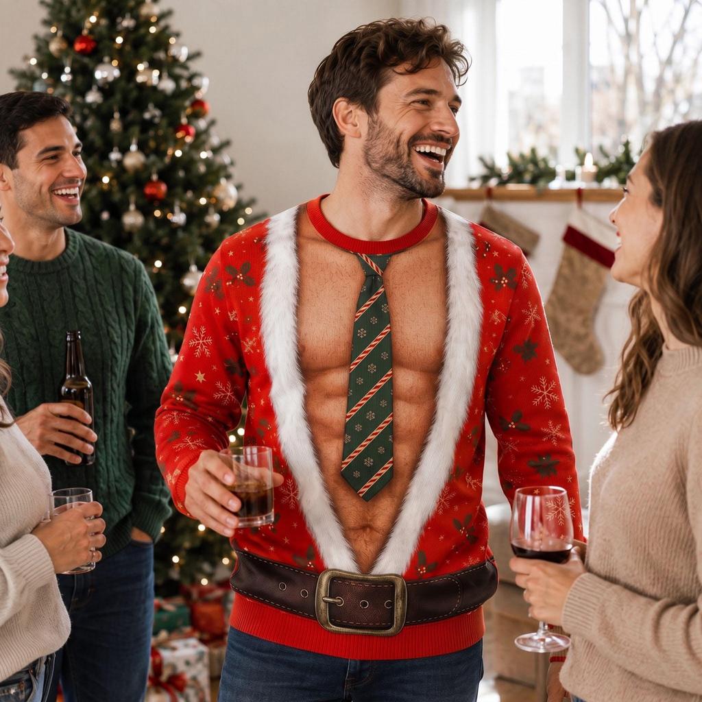 Lustiger Herren-Weihnachts-Novelty-Kapuzenpullover, Leichter Rundhals-Pullover