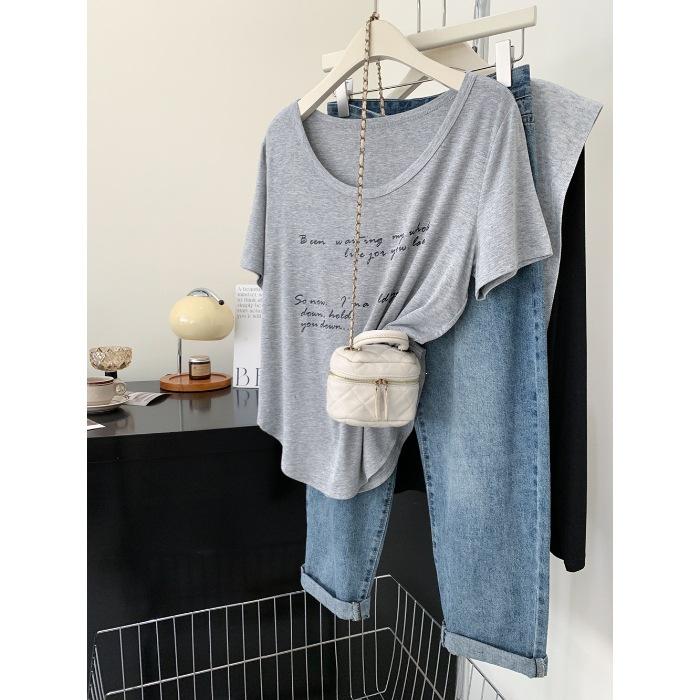 

Cotton modal g summer new loose meat cover lazy style top tide XL сірий колір