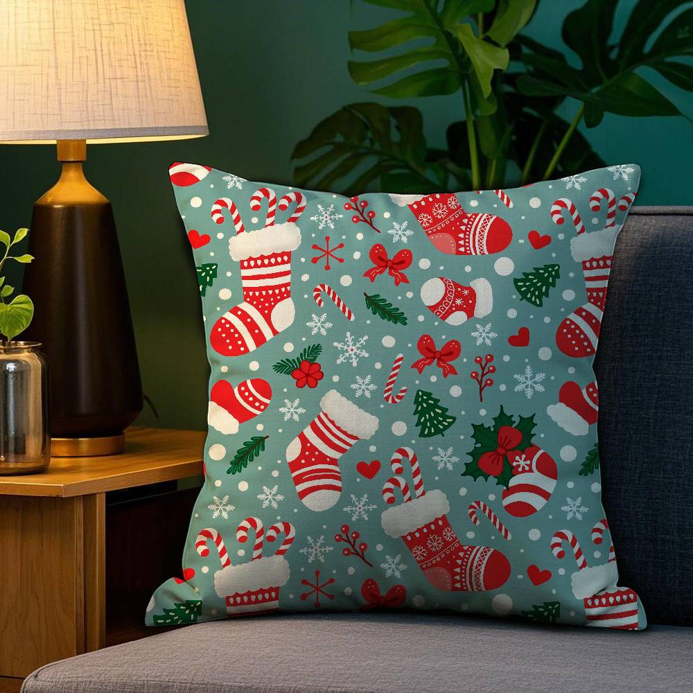 Christmas Tree Bells Snowman Pillow Case Plush Fabric Soft Double Sided Print Sofa Cushion Cover Throw Pillow Covers