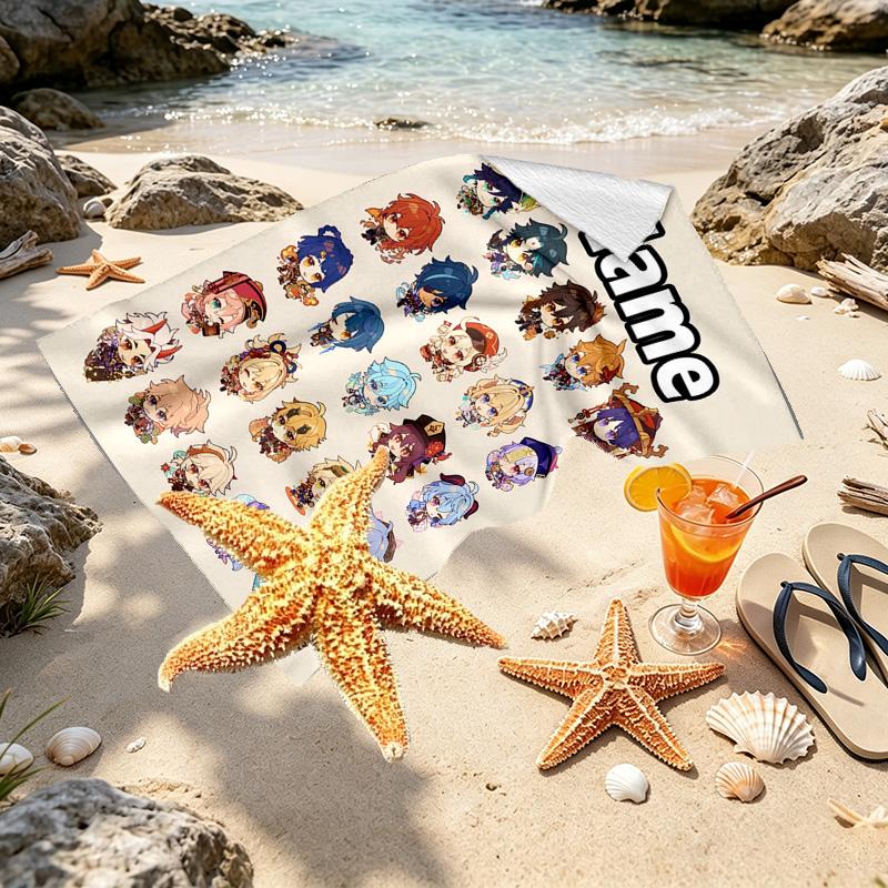 Custom Name Personalized Genshin Impact Print Beach Towel, for Trip Camping Beach Party Home Decor, Birthday Gift for Family & Friends