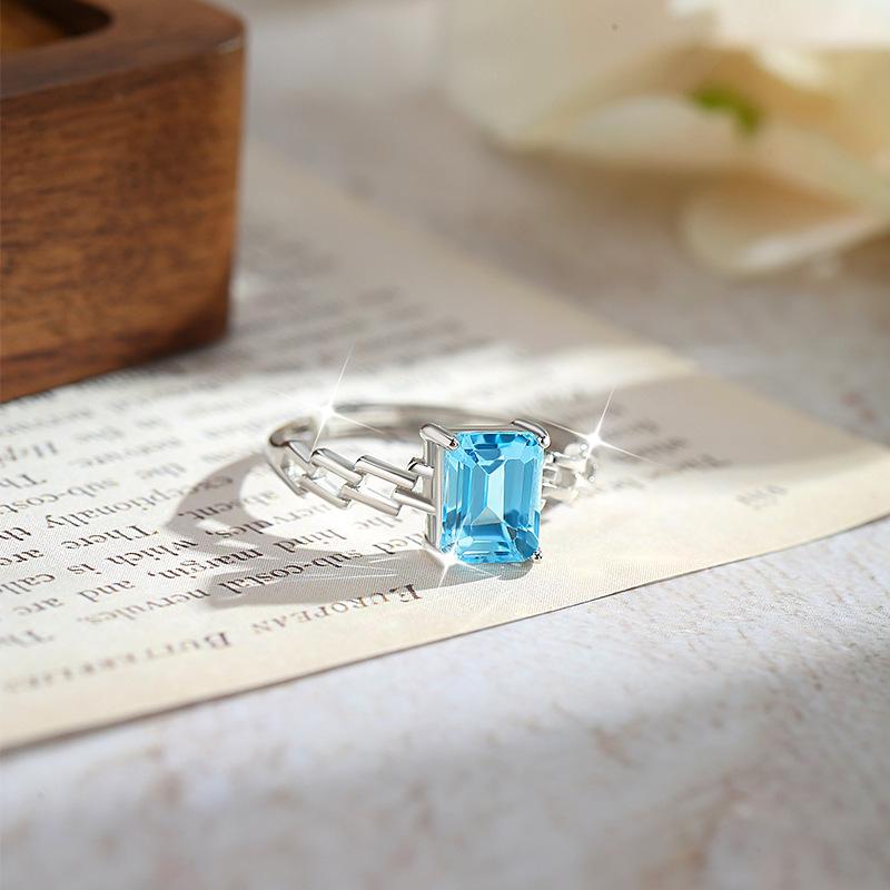 S925 Silber 6*8 Kristall Offener Ring, Mehrere Farben, Verstellbarer Europäischer Stil Band, Tägliches Schmuckgeschenk für Frauen