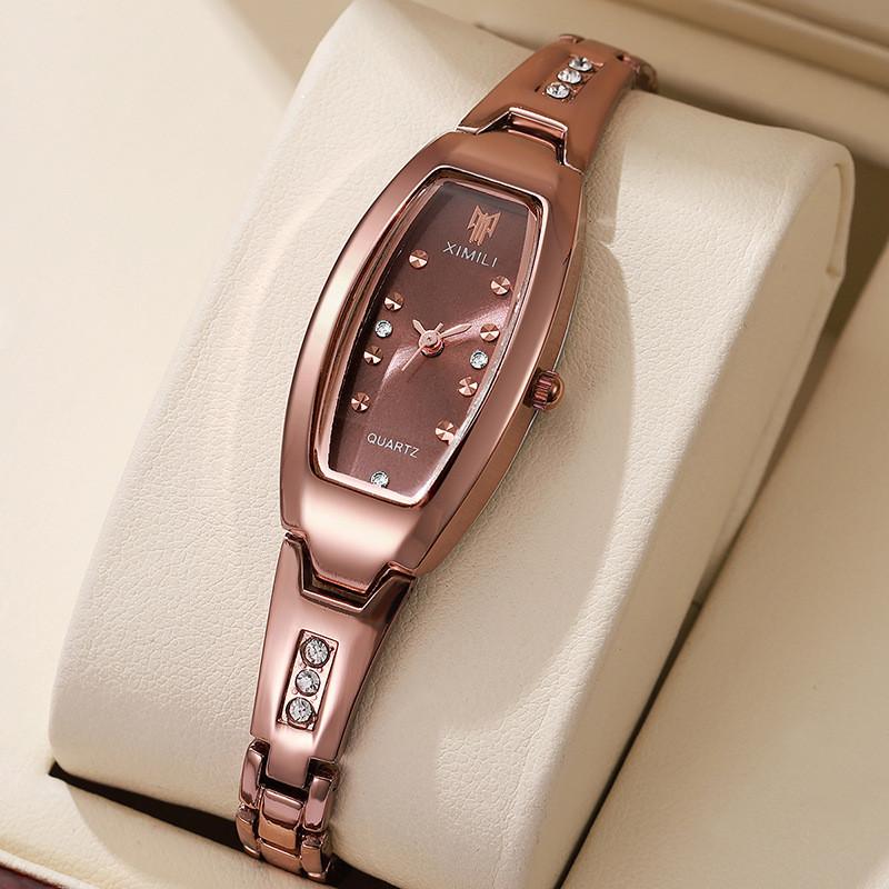 Elegant Fashion Oval Diamond Embellished Ladies Watch With Quartz Movement For Casual Wear