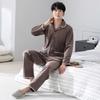 Flannel Pajamas Men'S Autumn And Winter Coral Fleece Large Size Thickened Fleece Warm Island Fleece Long-Sleeved Loungewear Set