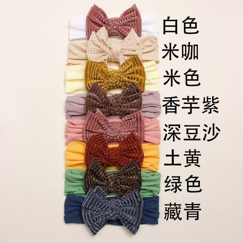 

New autumn baby nylon elastic headband, children s plaid gold velvet hair accessories, baby headband