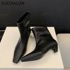 Fashion SUOJIALUN 2024 New Brand Women Ankle Boots Fashion Square Low Heel Slip On Ladies Elegant Short Boots Outdoor Dress Chelsea Boot