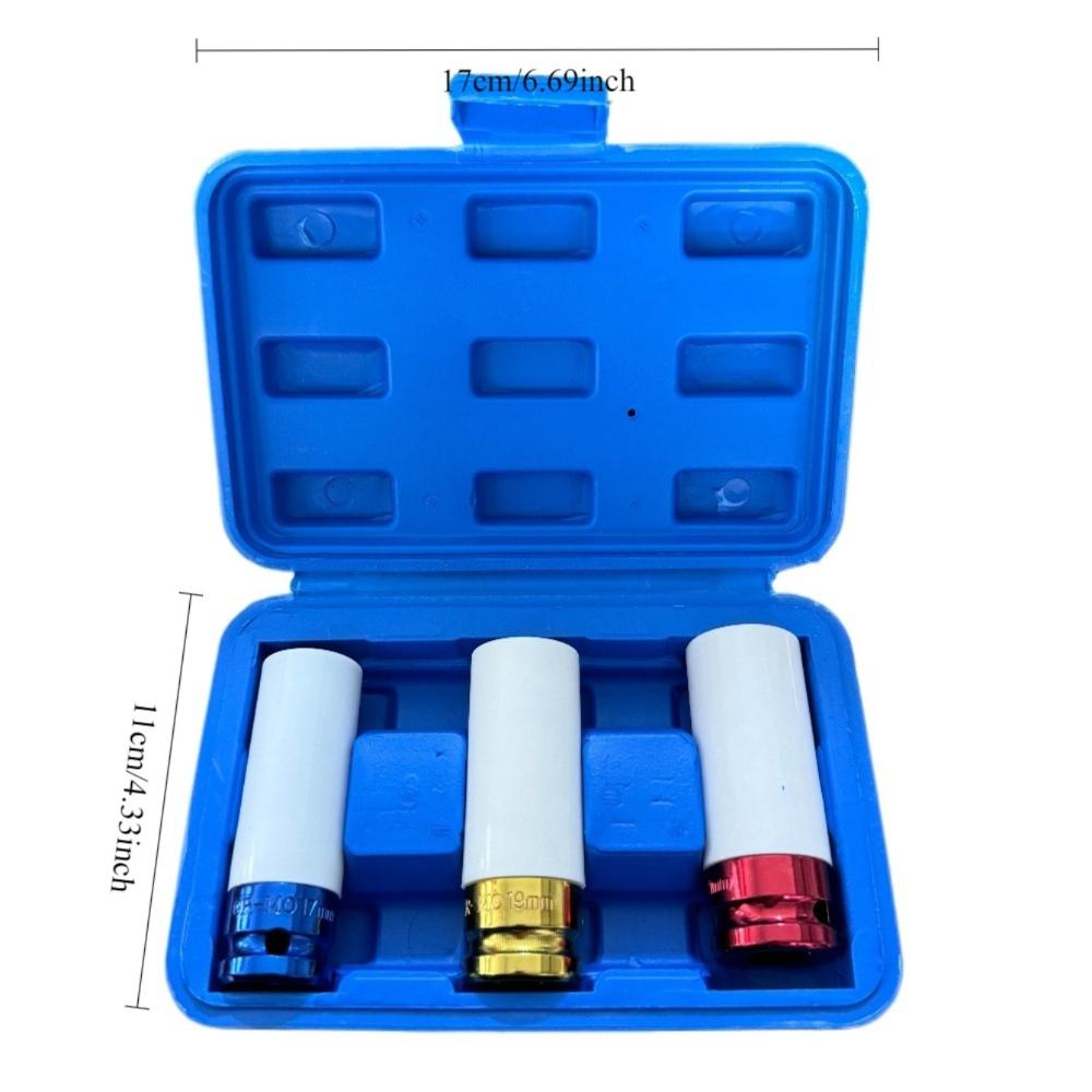 3-piece 1/2-inch Drive Impact Sleeve Set, Thin-walled Hub Nut Sleeve, Metal Deep Sleeve Set for Tire Protection