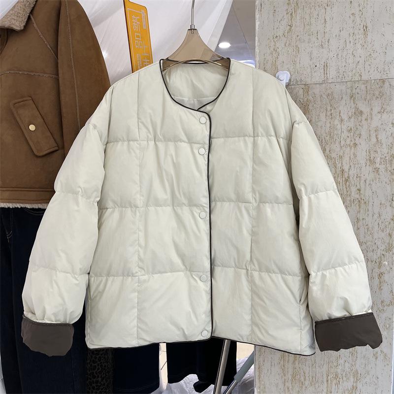 Women's Korean Style Collarless White Duck Down Jacket - Warm, Versatile, Trendy Winter Fashion