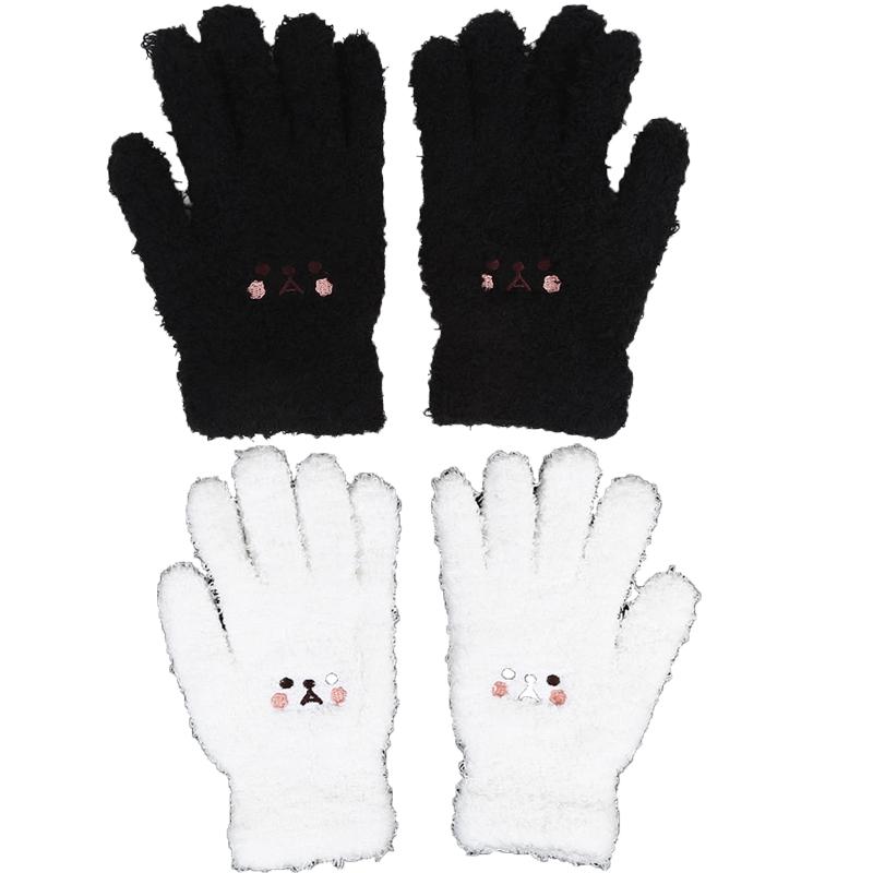 1-2pair Adorable Gloves Portable Winter Gloves Cute Soft Fluffy Plush Winter Gloves Cartoon Bear Winter Warm Full Finger Gloves