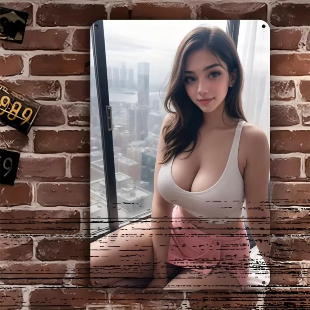 Vintage Cityscape Tin Sign Metal Wall Art Decor Butterfly Retro