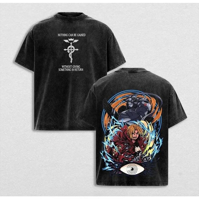 Edward Elric Fullmetal Alchemist Clothing Men Women Manga T-shirts Vintage Washed T Shirt Casual Cotton Tee Harajuku Male Tshirt