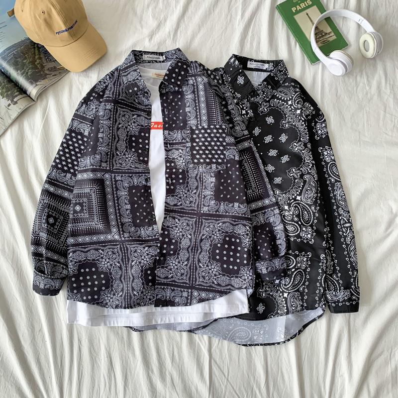 

Рубашка в гонконгском стиле в стиле ретро, ​​мужская и женская свободная мужская блузка с принтом, универсальная рубашка с длинным рукавом и солнцезащитным кремом