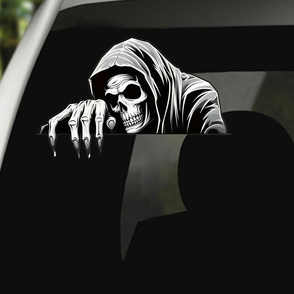 Car Mirror Stickers Decor Scary Skull Motorcycle Decal Decor Waterproof Adhesive Automotive Decoration Fade-Proof Automotive