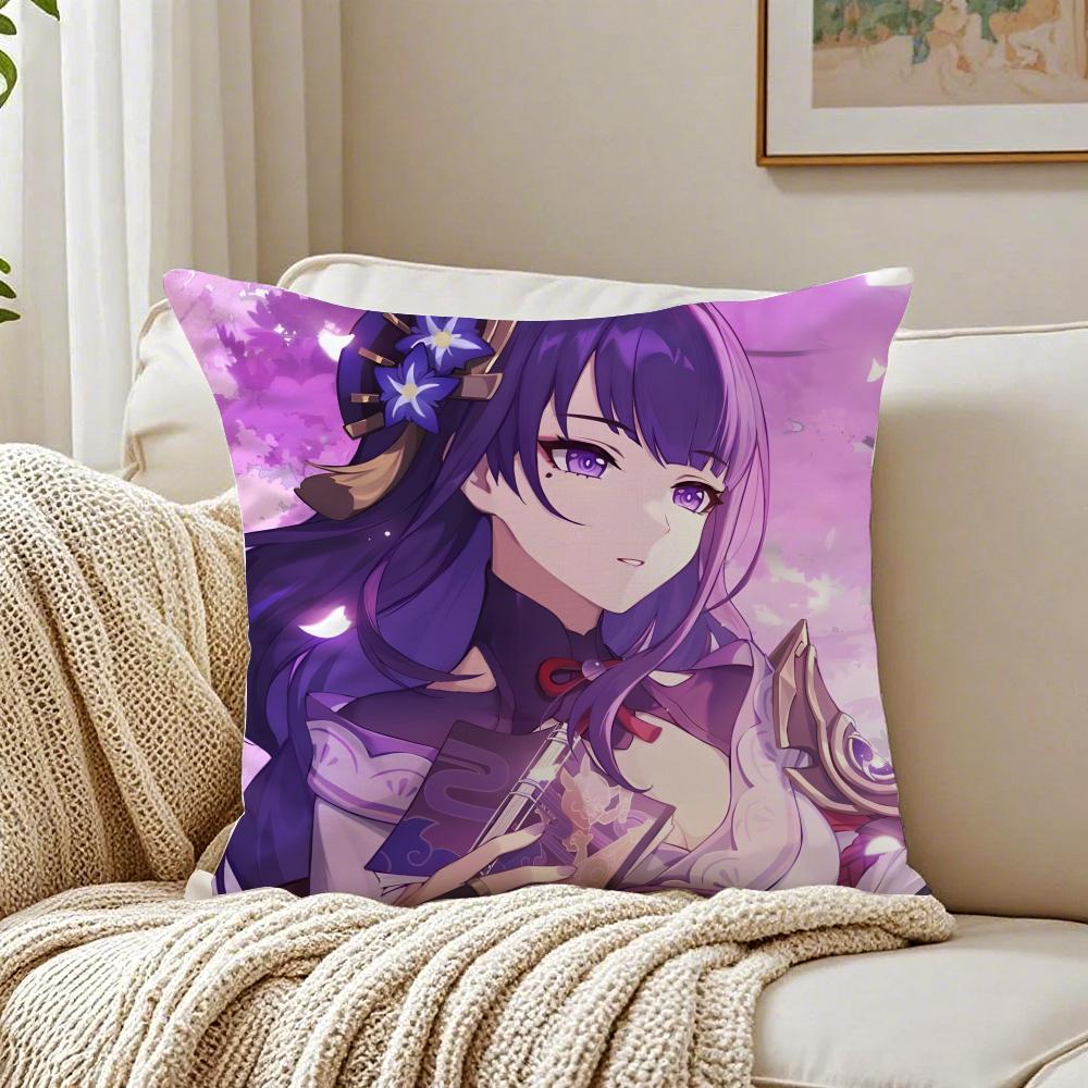 Popular Genshin Impact Raiden Shogun Cushion Cover Pillowcase Antidustmite Living Room Sofa Decor Cushion Room