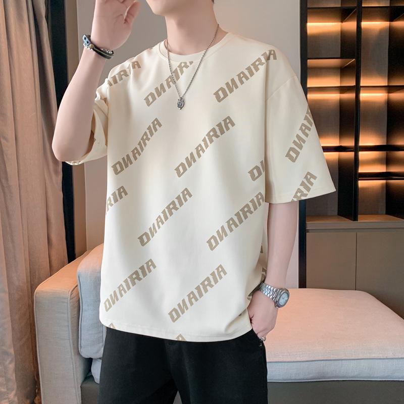 Short Sleeved T-shirt, Summer Outfit, Letter Solid Color, Loose and Simple Men's Summer Top