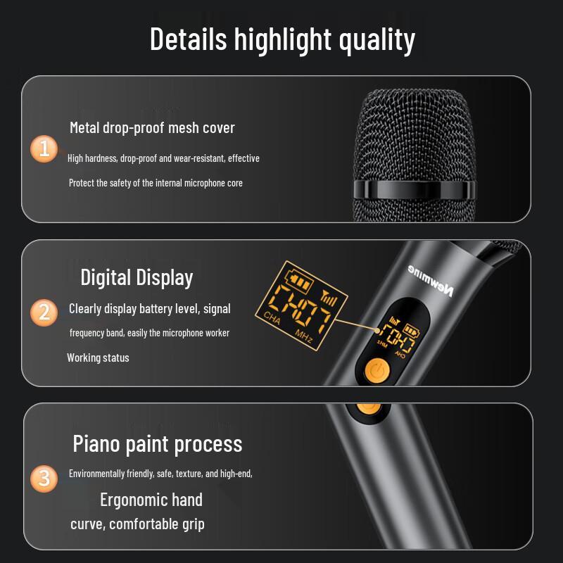Newman MC110 UHF Wireless Microphone with Lithium Battery for KTV, Singing, Hosting, Speech, and Conference Sound Amplification.