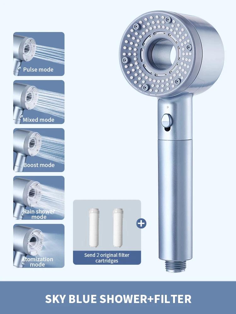 

Hair Dryer Showerhead Pressurized Nozzle Water Heater Household Pressurized High Water Output Bathroom Heater Shower Head Cover небесно-голубой